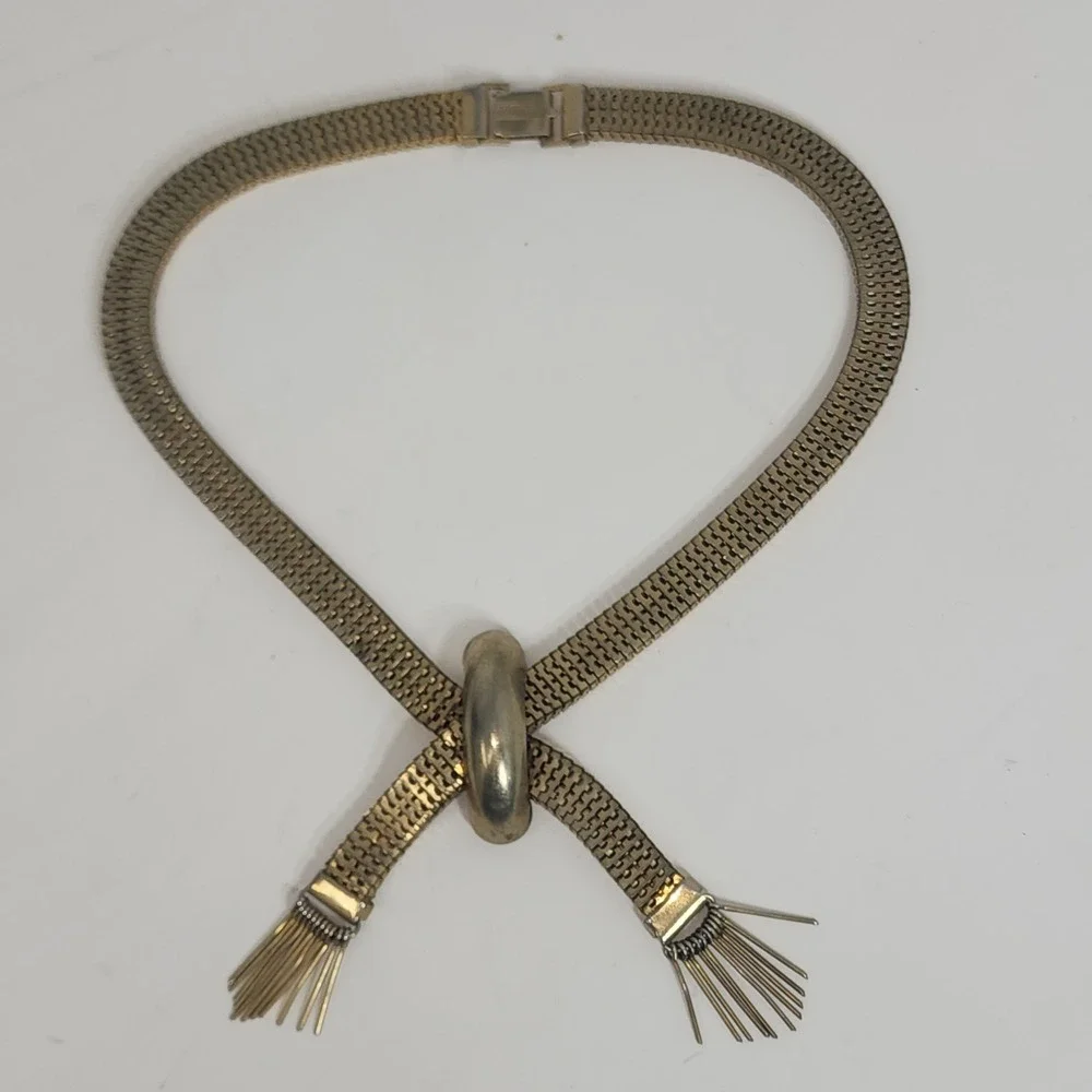 Brookraft Art Deco Necklace Womens Goldtone Mesh‎ Vintage Fringe Tassel
